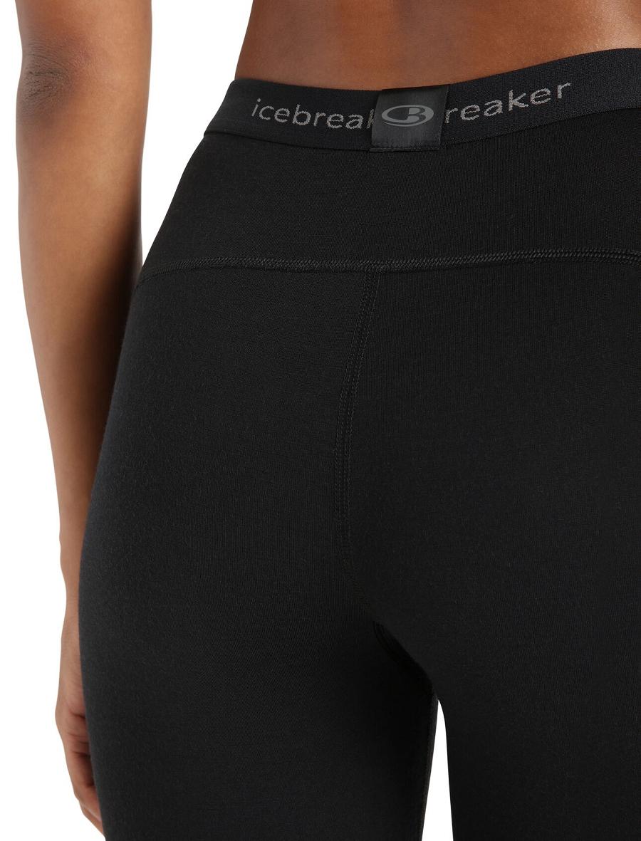 Black Icebreaker Merino 200 Oasis 3/4 Thermal Leggings Women's Base Layers | AU 1872VRWD